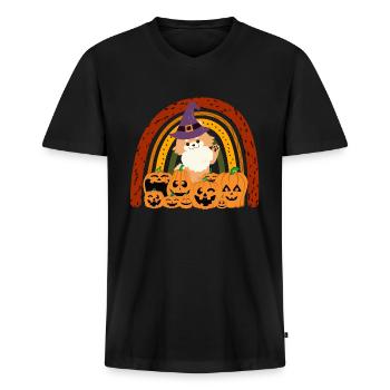 Cute Dwarf Spitz Halloween Costume Dog - Men's Premium Organic T-shirt with V-neck - black - Front - Nico (187cm)