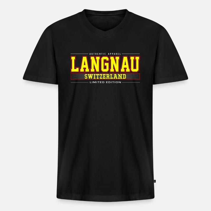 Langnau - Männer Premium Bio T-Shirt mit V-Ausschnitt - Schwarz