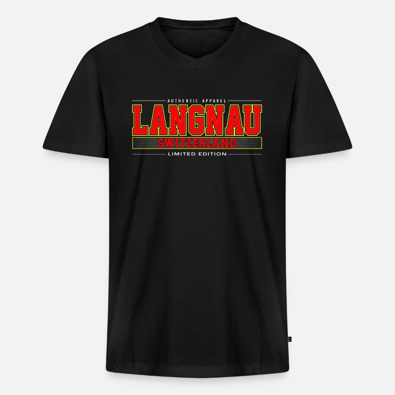 Langnau - Männer Premium Bio T-Shirt mit V-Ausschnitt - Schwarz