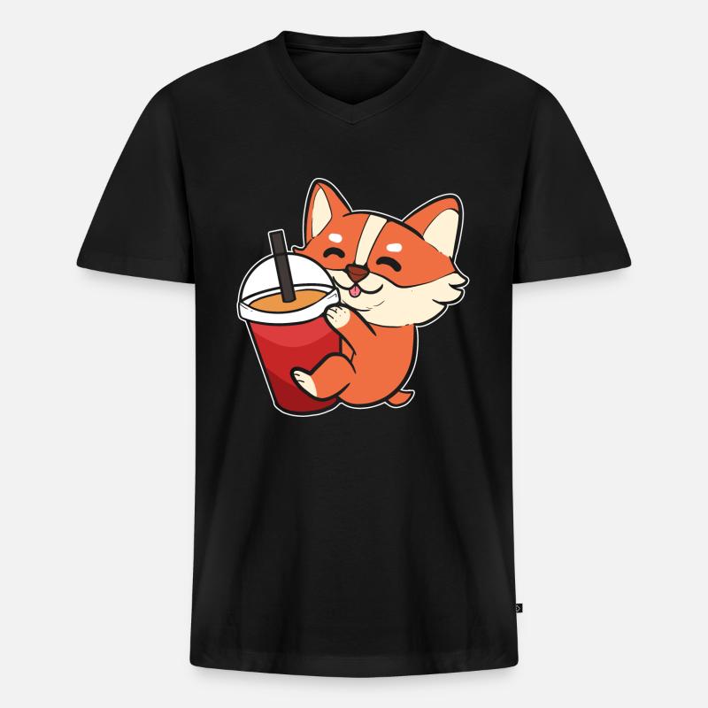 Corgi - Männer Premium Bio T-Shirt mit V-Ausschnitt - Schwarz
