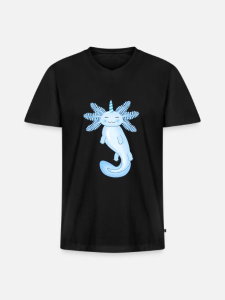 Blauer Axolotl - Männer Premium Bio T-Shirt mit V-Ausschnitt - Schwarz