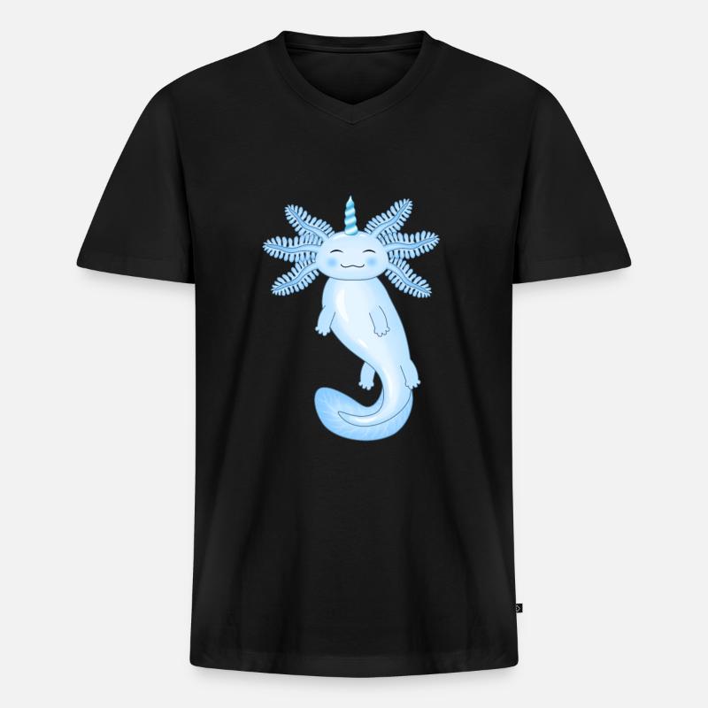 Blauer Axolotl - Männer Premium Bio T-Shirt mit V-Ausschnitt - Schwarz