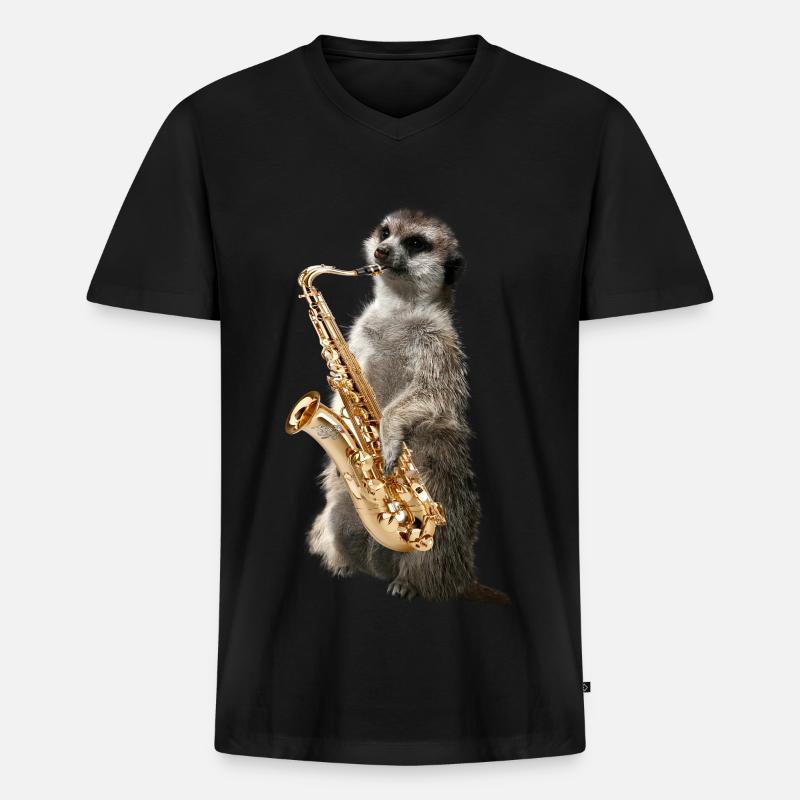Erdmaennchensax - Männer Premium Bio T-Shirt mit V-Ausschnitt - Schwarz