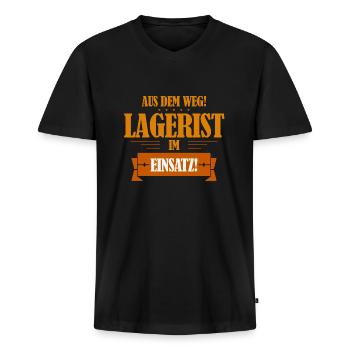 Lagerist - Männer Premium Bio T-Shirt mit V-Ausschnitt - Schwarz - Vorne - Nico (187cm)