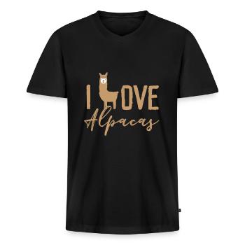 alpaca - Men's Premium Organic T-shirt with V-neck - black - Front - Nico (187cm)