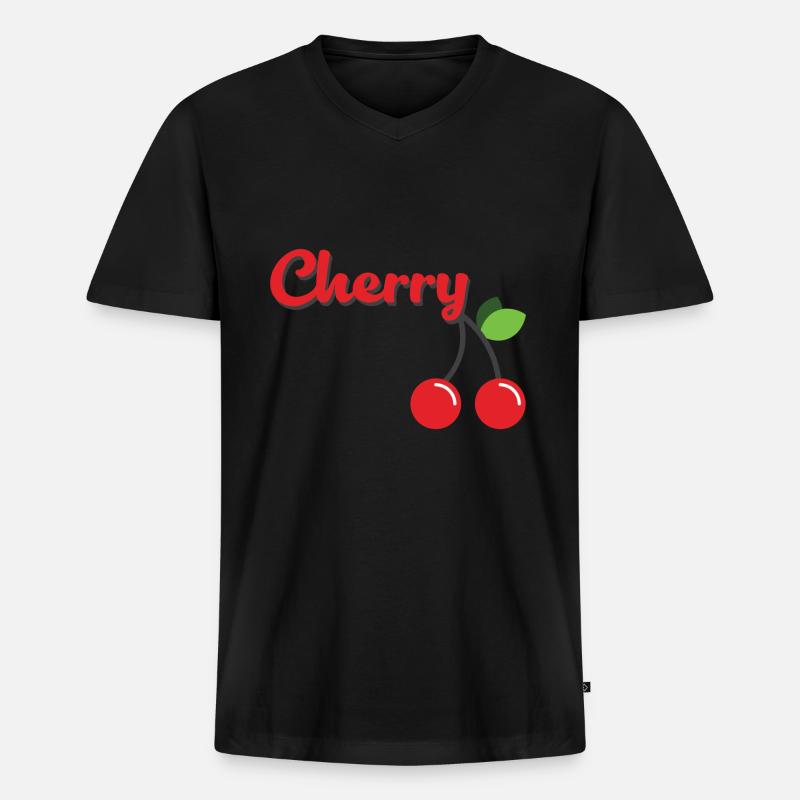 Kirsche - Männer Premium Bio T-Shirt mit V-Ausschnitt - Schwarz