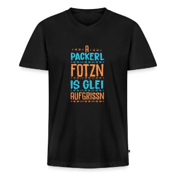 Bayrischer Spruch - Männer Premium Bio T-Shirt mit V-Ausschnitt - Schwarz - Vorne - Nico (187cm)