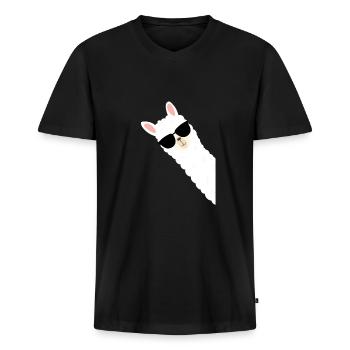 Cooles Alpaka mit Sonnenbrille - Männer Premium Bio T-Shirt mit V-Ausschnitt - Schwarz - Vorne - Nico (187cm)