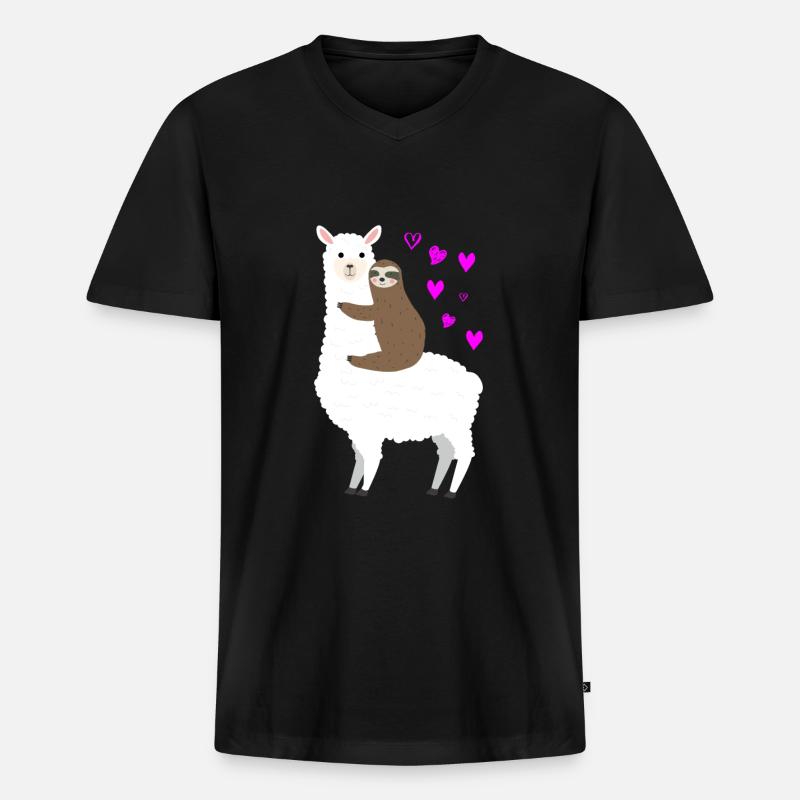 Alpaca Faultier Liebe - Männer Premium Bio T-Shirt mit V-Ausschnitt - Schwarz