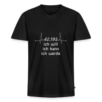 Marathon Herzschlag - ich will ich kann ich werde - Männer Premium Bio T-Shirt mit V-Ausschnitt - Schwarz - Vorne - Nico (187cm)