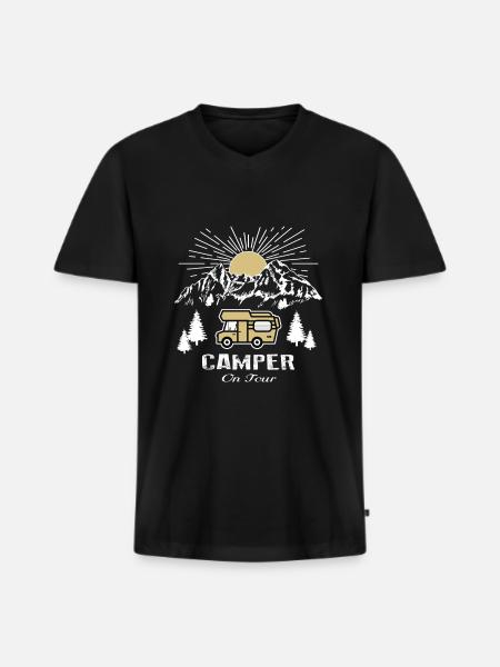 Camping campingbus Camping - T-shirt encolure en V Premium bio Homme - noir