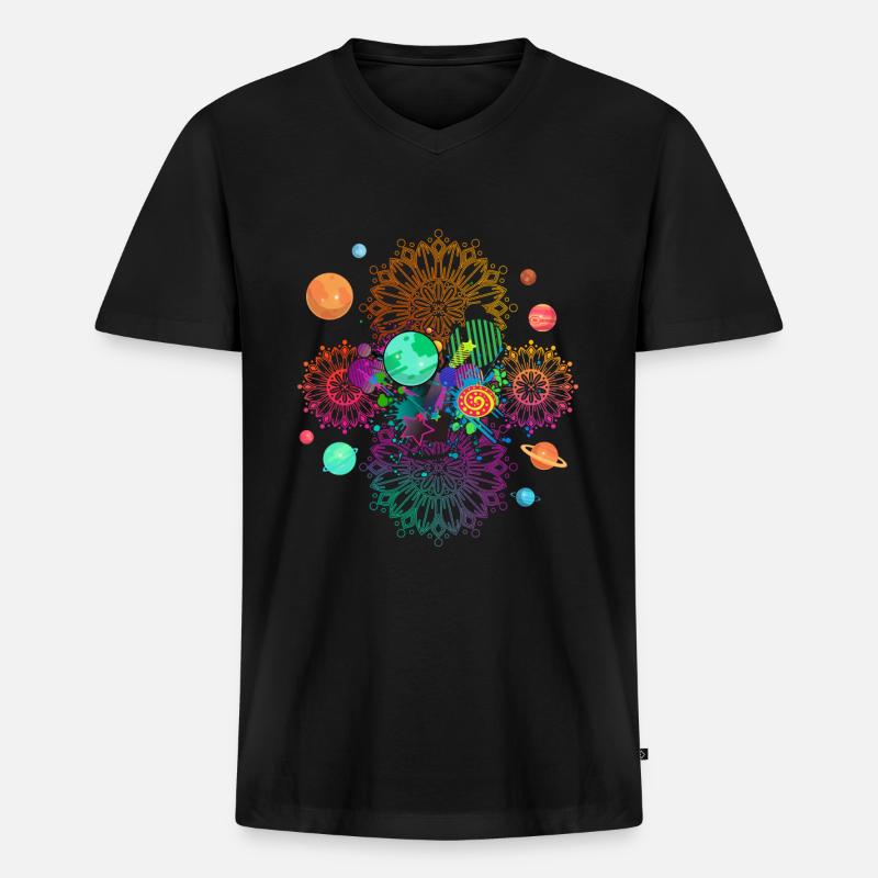Mandala Psychedelic - Männer Premium Bio T-Shirt mit V-Ausschnitt - Schwarz