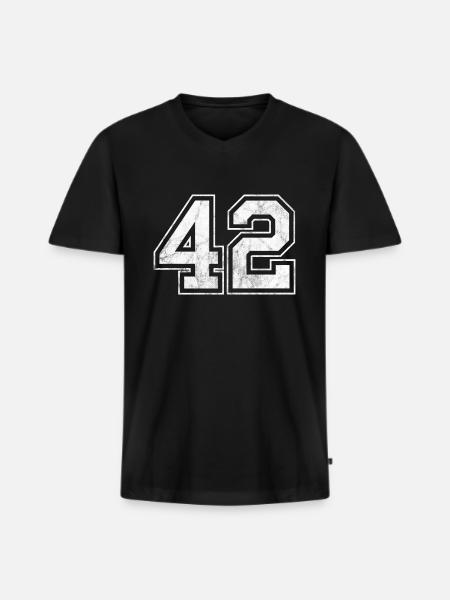 Number 42 - Men's Premium Organic T-shirt with V-neck - black