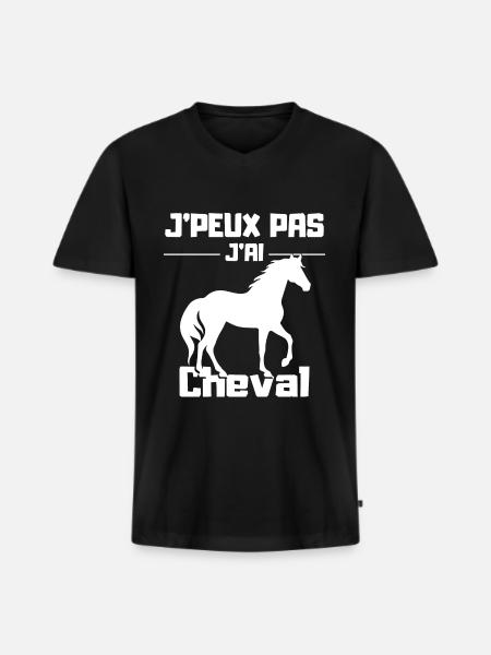 J'Peux pas j'ai Cheval - T-shirt encolure en V Premium bio Homme - noir