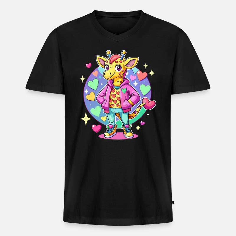 Giraffen-Parade: Coole Giraffe - Männer Premium Bio T-Shirt mit V-Ausschnitt - Schwarz