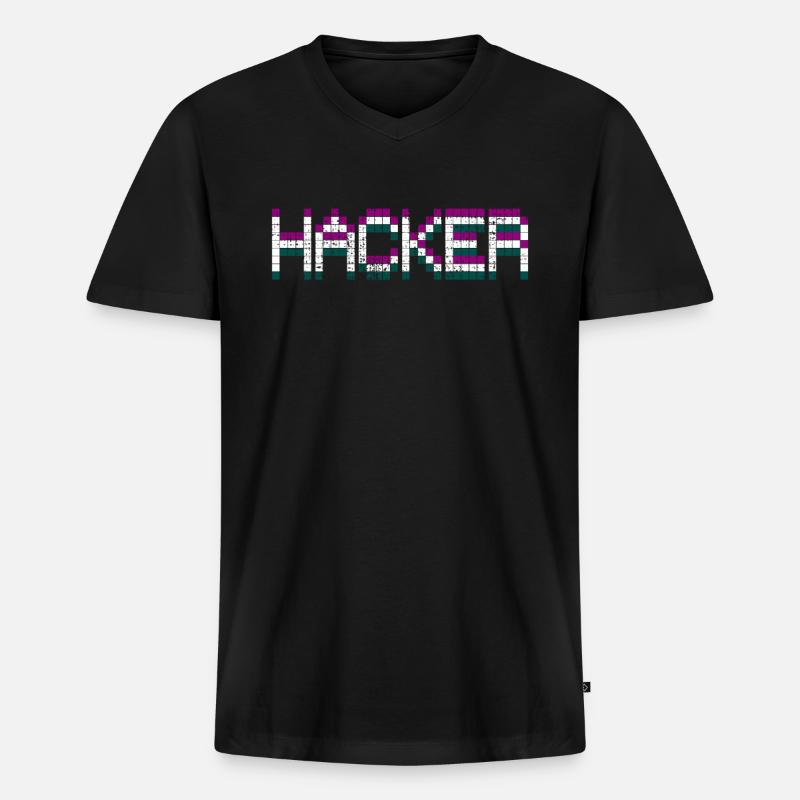 Hacker Hacker Hacker - Männer Premium Bio T-Shirt mit V-Ausschnitt - Schwarz