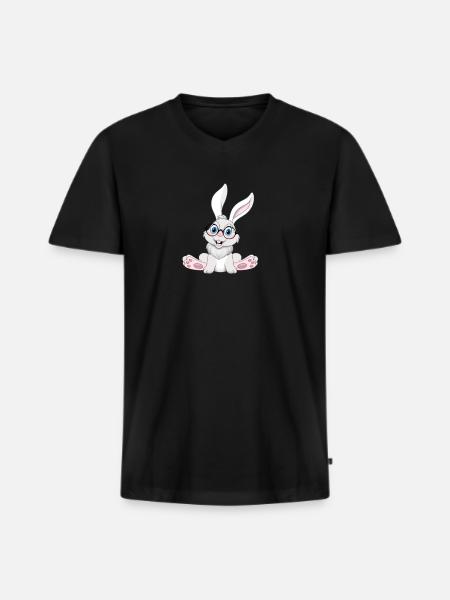 Sjov kanin cool nørd kanin med briller - Premium økologisk T-shirt med V-hals til mænd - sort