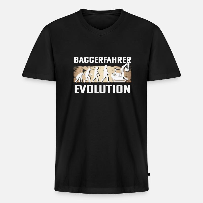 Baggerfahrer Evolution - Männer Premium Bio T-Shirt mit V-Ausschnitt - Schwarz