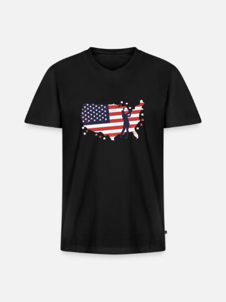 Drapeau américain golfeurs - T-shirt encolure en V Premium bio Homme - noir