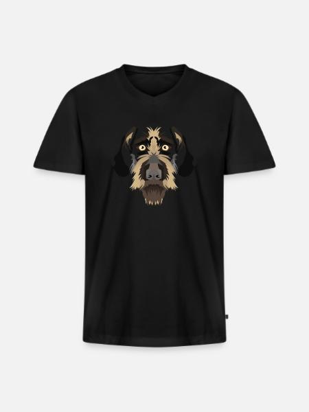 Lächelnder Deutsch Drahthaar - Männer Premium Bio T-Shirt mit V-Ausschnitt - Schwarz