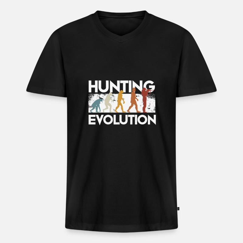 Jägerin Evolution - Männer Premium Bio T-Shirt mit V-Ausschnitt - Schwarz
