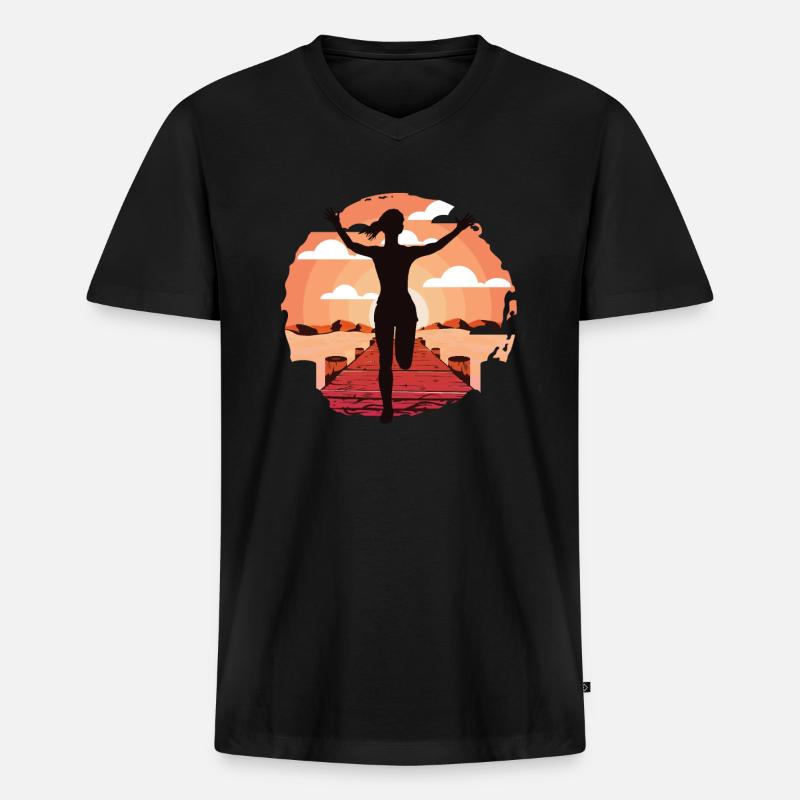Marathon, Trailrunning Läuferin - Männer Premium Bio T-Shirt mit V-Ausschnitt - Schwarz