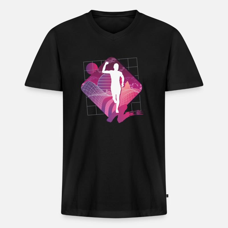 Vaporwave Synthwave Marathon, Trailrunning - Männer Premium Bio T-Shirt mit V-Ausschnitt - Schwarz