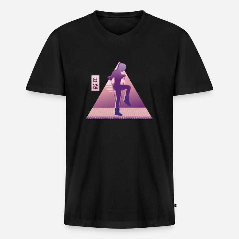 Vaporwave Rope Jumping - Männer Premium Bio T-Shirt mit V-Ausschnitt - Schwarz