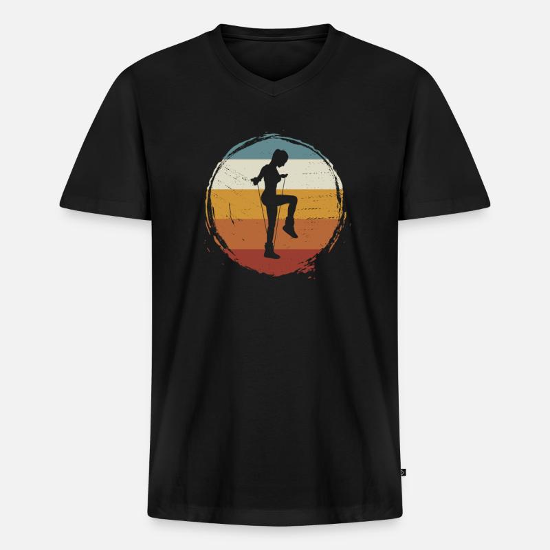 Retro Rope Jumping - Männer Premium Bio T-Shirt mit V-Ausschnitt - Schwarz