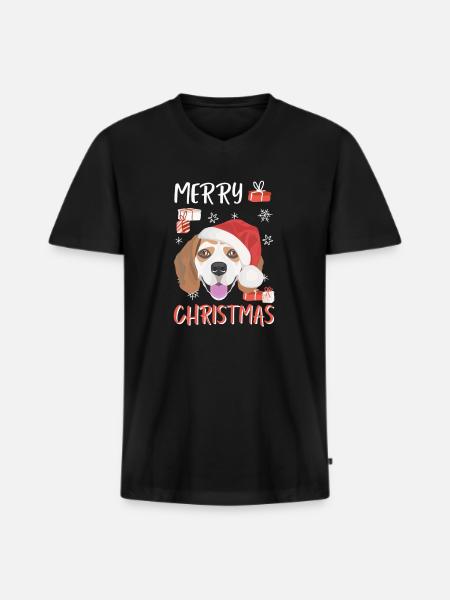 Beagle Merry Christmas - Men's Premium Organic T-shirt with V-neck - black