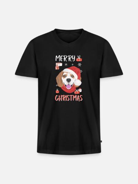 Beagle Frohe Weihnachten - Männer Premium Bio T-Shirt mit V-Ausschnitt - Schwarz