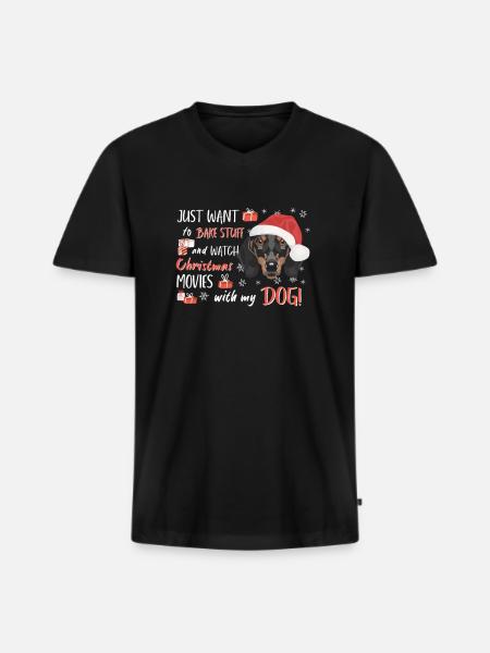 Teckel Joyeux Noël - T-shirt encolure en V Premium bio Homme - noir