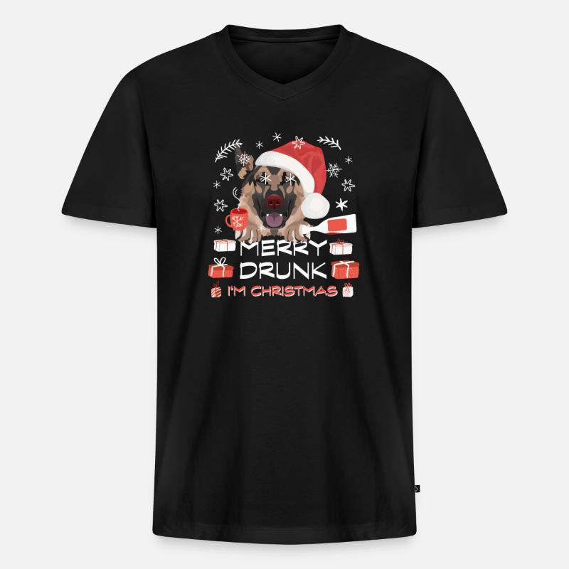 Deutscher Schäferhund Weihnachtsmarkt - Männer Premium Bio T-Shirt mit V-Ausschnitt - Schwarz