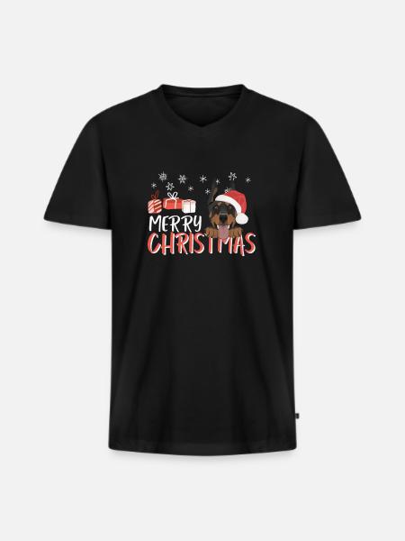 Dobermann Frohe Weihnachten - Männer Premium Bio T-Shirt mit V-Ausschnitt - Schwarz