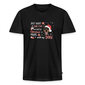 Dobermann Frohe Weihnachten - Männer Premium Bio T-Shirt mit V-Ausschnitt - Schwarz - Vorne - Nico (187cm)