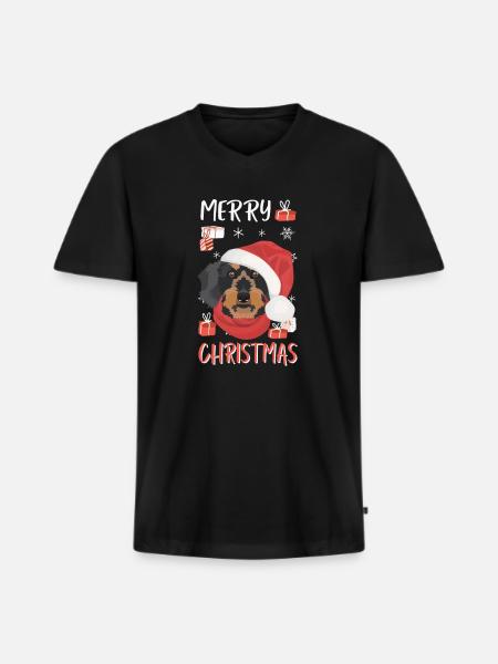 Wire-haired Dachshund Merry Christmas - Men's Premium Organic T-shirt with V-neck - black