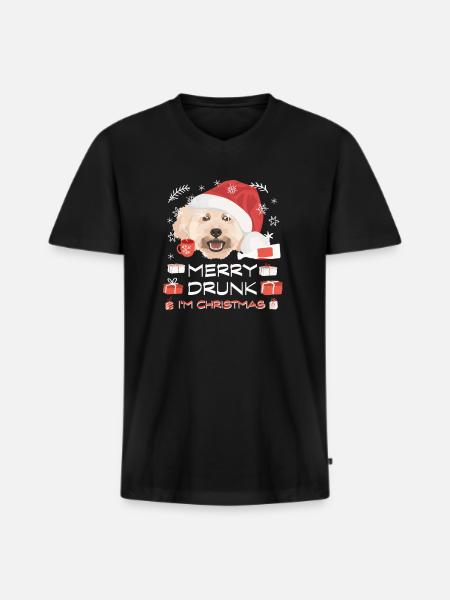 Pudel Weihnachtsmarkt - Männer Premium Bio T-Shirt mit V-Ausschnitt - Schwarz