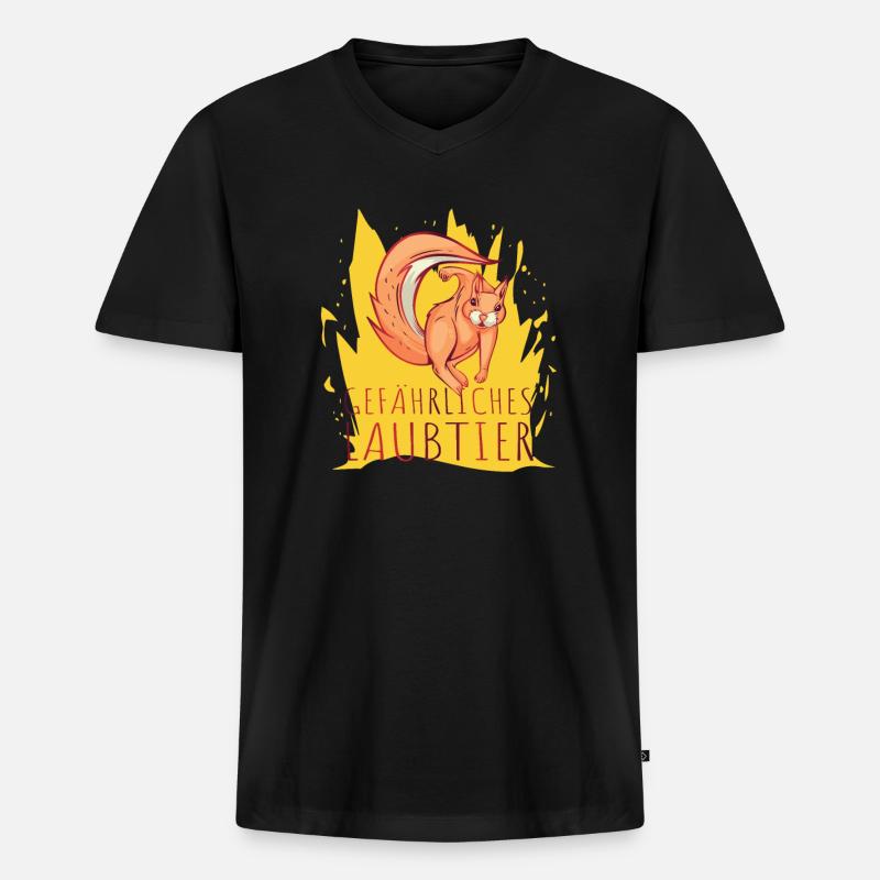 Gefährliches Laubtier Eichhörnchen - Männer Premium Bio T-Shirt mit V-Ausschnitt - Schwarz