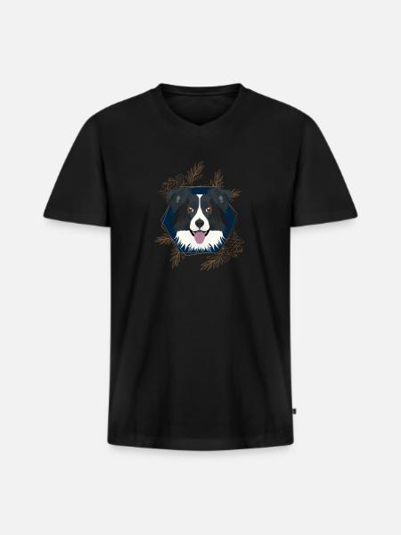 Golden Dog Border Collie - Men's Premium Organic T-shirt with V-neck - black