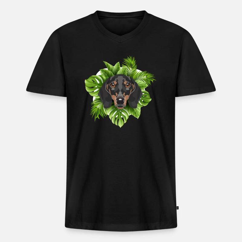 Tropical Dackel - Männer Premium Bio T-Shirt mit V-Ausschnitt - Schwarz