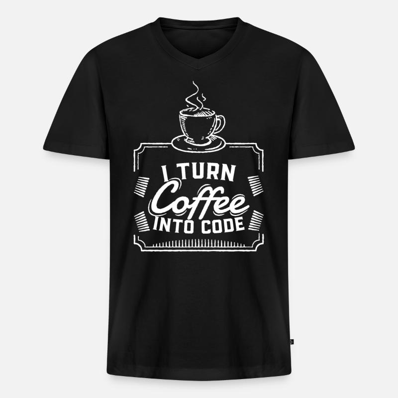 Café Code Programmation Cadeau Drôle Caféine - T-shirt encolure en V Premium bio Homme - noir