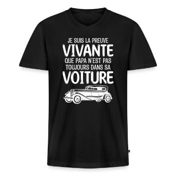 Je suis la preuve que papa t-shirt voiture - T-shirt encolure en V Premium bio Homme - noir - Devant - Nico (187cm)