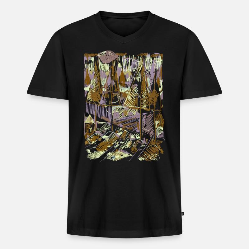 Wald Abstrakt - Männer Premium Bio T-Shirt mit V-Ausschnitt - Schwarz