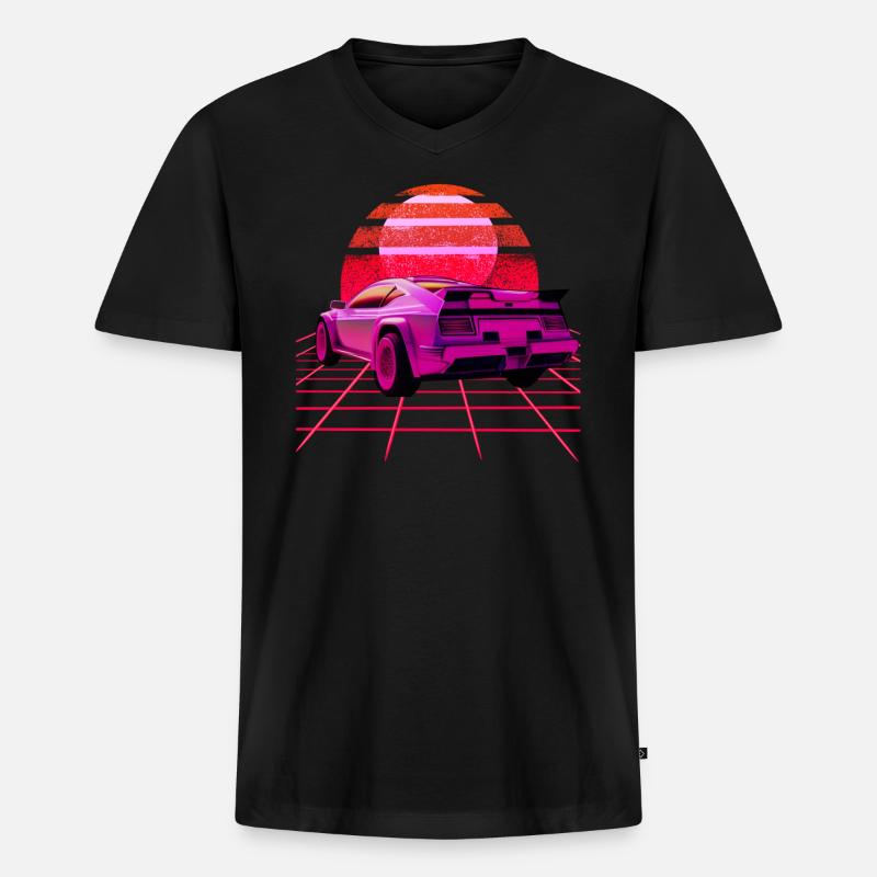 Retro Wave super Car Sunset - Männer Premium Bio T-Shirt mit V-Ausschnitt - Schwarz