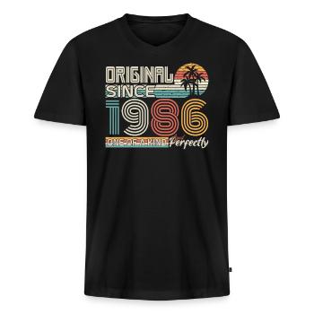 1986 vuosipäivä 1986 syntynyt 1986 - Premium luomulaatuinen miesten t-paita, jossa V-pääntie - musta - Edestä - Nico (187cm)