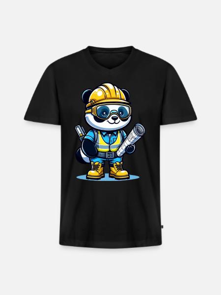 Cute Panda Construction Worker - Men's Premium Organic T-shirt with V-neck - black