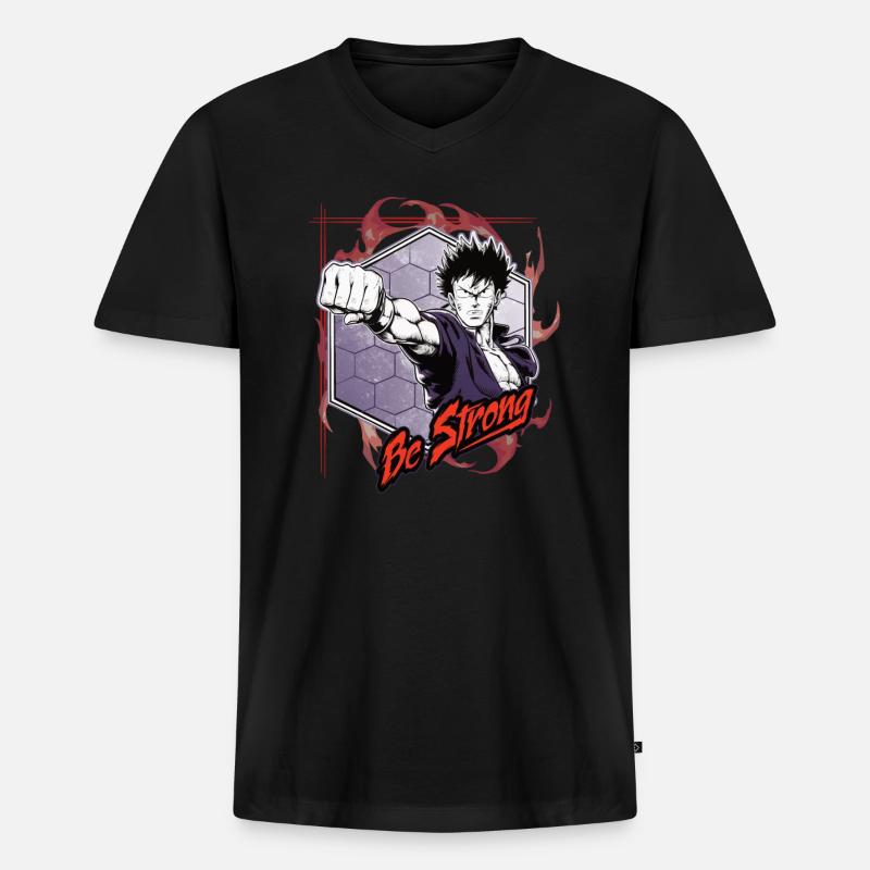 Sei Stark - Anime Kämpfer - Männer Premium Bio T-Shirt mit V-Ausschnitt - Schwarz