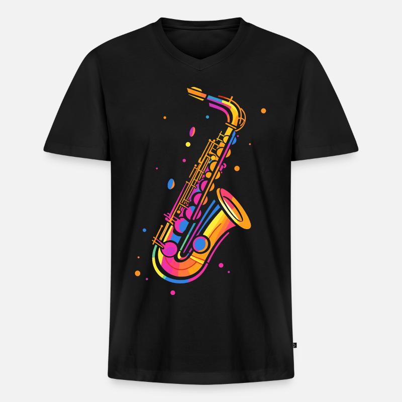 Retro Saxophon - Männer Premium Bio T-Shirt mit V-Ausschnitt - Schwarz