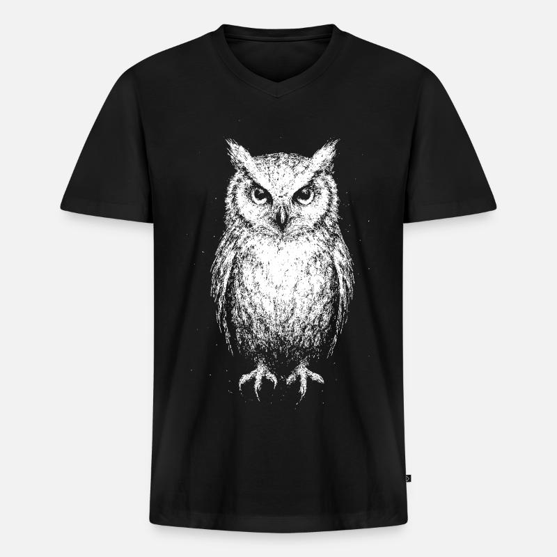 Eule - Männer Premium Bio T-Shirt mit V-Ausschnitt - Schwarz