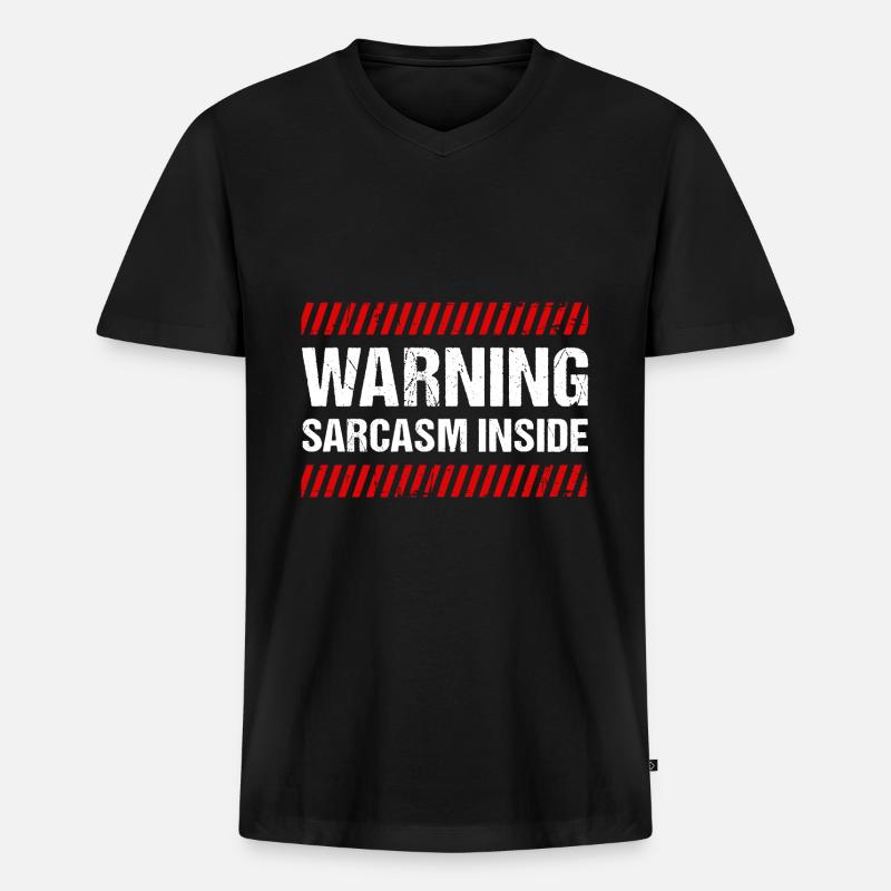 Warning Sarcasm Inside - Männer Premium Bio T-Shirt mit V-Ausschnitt - Schwarz